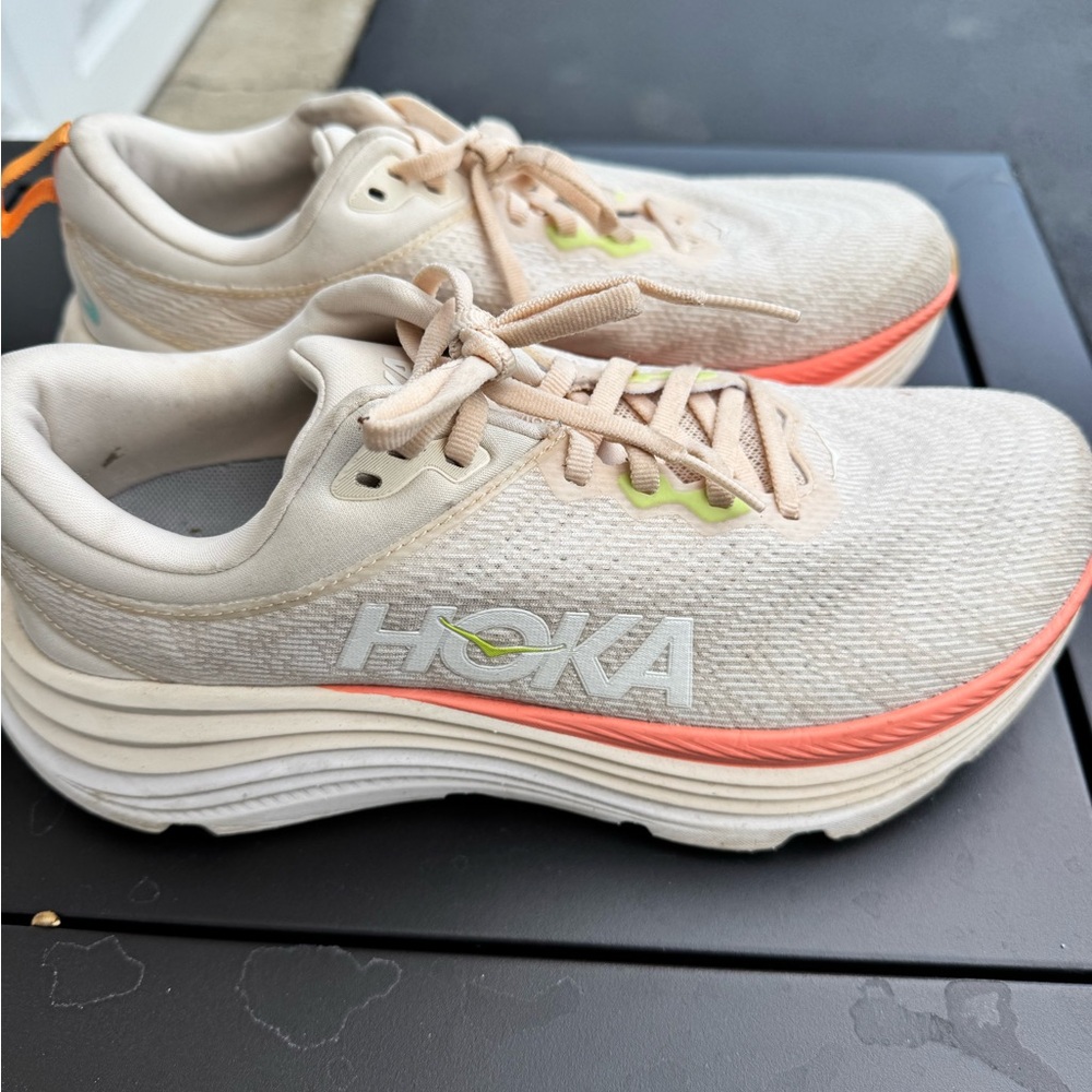 Hoka Gaviota 5 Women's Cream and Coral Athletic Shoes